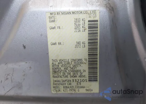 2014 Nissan Altima 2.5/2.5 S/2.5 Sl/2.5 Sv из США, поврежденный, VIN 1N4AL3AP5EN332105